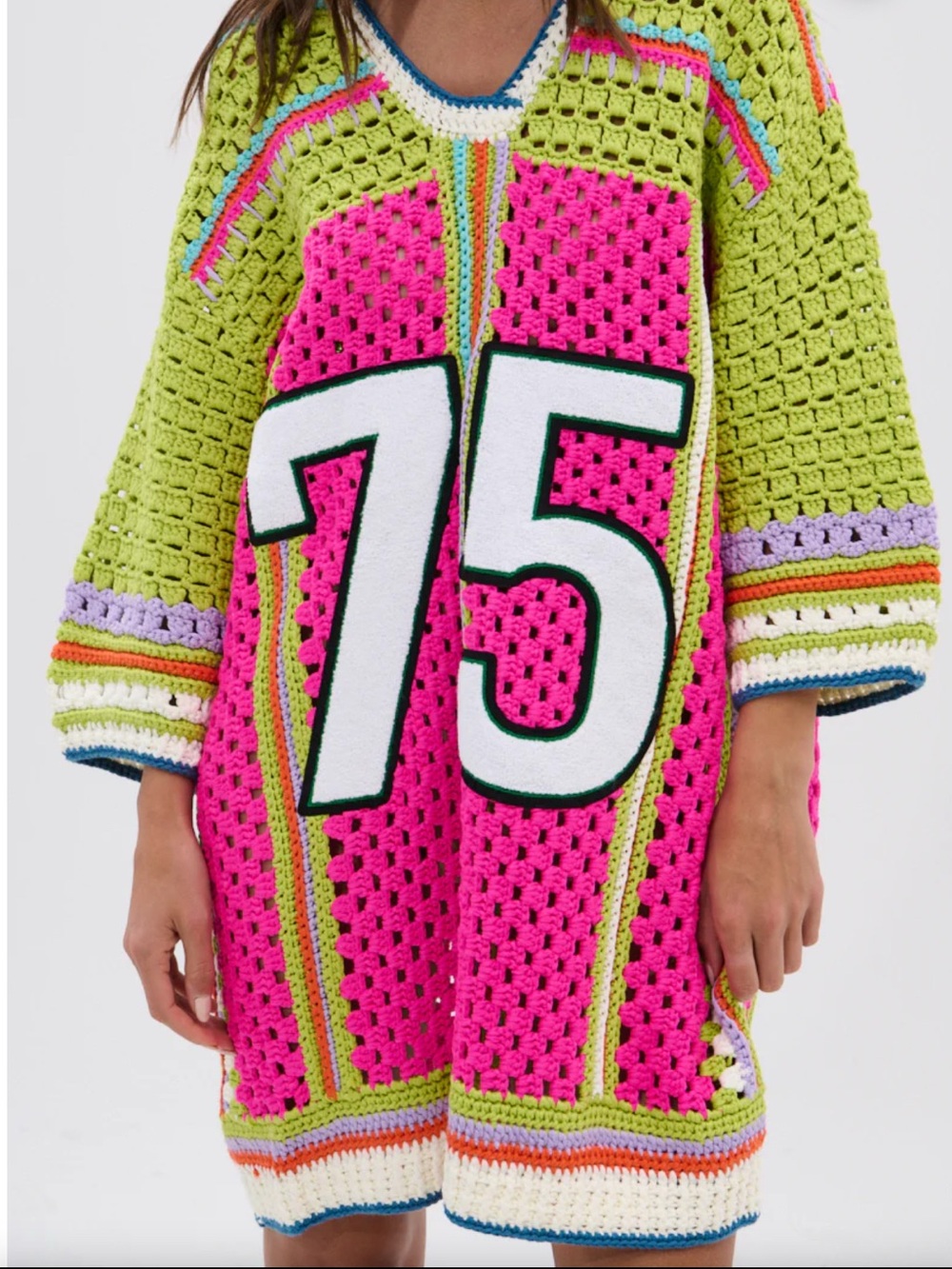 AKIRA Neon Pink & Lime Crochet Jersey Dress with Number 75